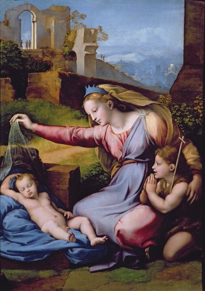 Madonna Blue Diadem lub Madonna of the Veil (olej na panelu) autorstwa Raphael