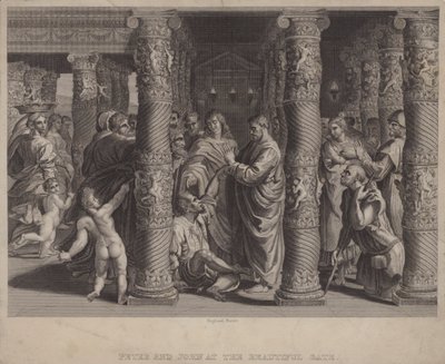 Piotr i Jan przy Pięknej Bramie (rycina) autorstwa after Raphael