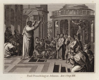 Karykatura Rafaela: Paweł nauczanie w Atenach, Dzieje Apostolskie, rozdział XVII (rycina) autorstwa after Raphael