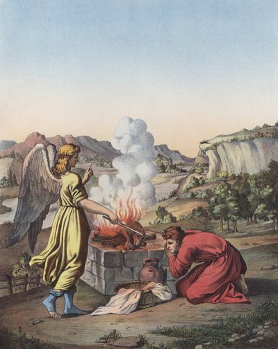 Anioł pojawiający się przed Gideonem (kolor lito) autorstwa after Raphael