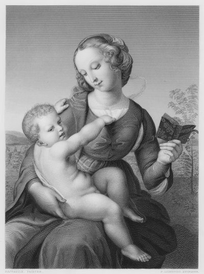Madonna z Dzieciątkiem, ze zdjęcia w Muzeum Berlińskim (rycina) autorstwa after Raphael
