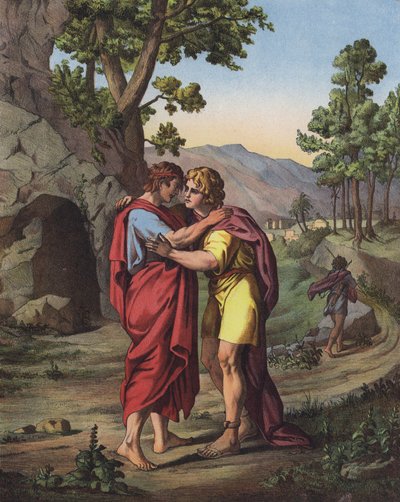 Ostatnie spotkanie Davida i Jonathana (kolor lito) autorstwa after Raphael