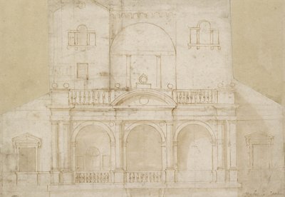 Projekt architektoniczny (Villa Madama) (pióro i brązowy tusz z brązowym rozmyciem na papierze w kolorze złamanej bieli) autorstwa Raphael