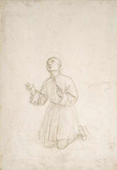 Klęcząca postać młodzieńca, ok.1503 (srebrny punkt na białym preparacie) autorstwa Raphael