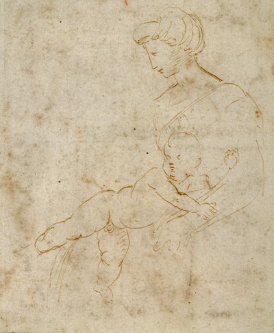 Madonna z Dzieciątkiem, ok.1505 (długopis i brązowy tusz na papierze) autorstwa Raphael