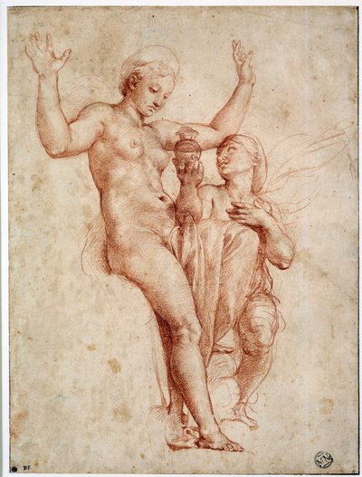 Psyche przedstawiająca Wenus wodę Styksu. Rysowanie a la sanguine przez Raffaello Sanzio dit Raphael (1483-1520) autorstwa Raphael