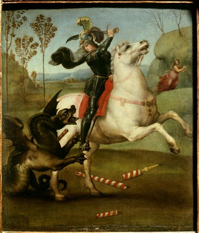 Święty Jerzy walczący ze smokiem Rafael (1483-1520/włoski) Olej na desce – „”Święty Jerzy walczący ze smokiem””” Obraz Raffaello Sanzio (Raphael) (1483-1520) 1505 nd. 0,29x0,25 m² autorstwa Raphael