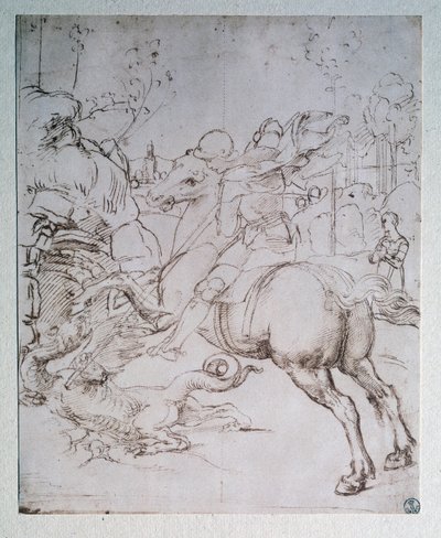 Św. Jerzy i smok - Rysunek, ok.1505 autorstwa Raphael