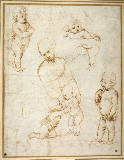 Studia do „Madonny z łąki”, ok.1505 (pióro i brązowy tusz na papierze) autorstwa Raphael