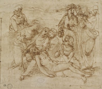 Lamentacja (długopis i brązowy tusz na białym papierze) autorstwa Raphael
