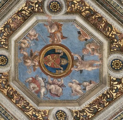 Sufit. Fresk w Stanza della Segnatura, ok. 1510-1511. autorstwa Raphael
