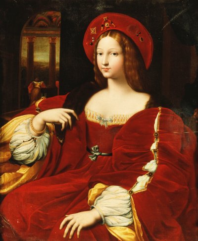 Portret Giovanny Aragońskiej, siedzącej w trzech czwartych długości, w jej komnacie, autorstwa Raphael