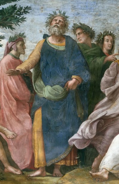 Parnas. Fragment fresku w Stanza della Segnatura, ok. 1510-1511. autorstwa Raphael