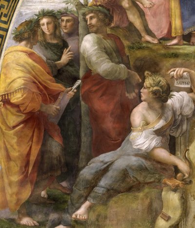 Parnas. Szczegół. Fresk w Stanza della Segnatura, ok. 1510-1511. autorstwa Raphael
