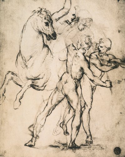 Akty męskie z koniem; rysunek Rafaela. Gallerie dellAccademia, Wenecja autorstwa Raffaello Sanzio Raphael