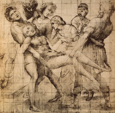Rysunek przygotowawczy do Transportu Zmarłego Chrystusa, znany również jako pala Baglioni; dzieło Rafaela. Gabinet rysunków i grafik, Uffizi, Florencja autorstwa Raffaello Sanzio Raphael