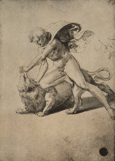Samson walczący z lwem; rysunek Rafaela. Gallerie dellAccademia, Wenecja autorstwa Raffaello Sanzio Raphael