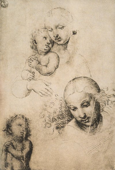 Studium do Madonny z Dzieciątkiem, rysunek Raffaello Sanzio. Gabinet Rysunków i Grafiki, Galeria Uffizi, Florencja autorstwa Raffaello Sanzio Raphael