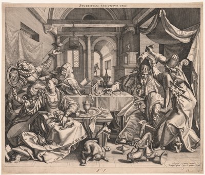 Stultitiam patiuntur opes (Bogactwo pozwala na głupotę) lub Alegoria bogactwa, pożądania i głupoty autorstwa Raphael Sadeler