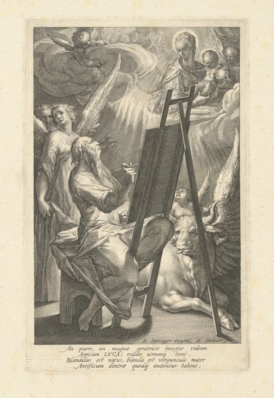 Święty Łukasz malujący Dziewicę autorstwa Raphael Sadeler I, after Bartholomaeus Spranger