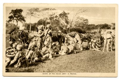 Sikhowie z armii indyjskiej we Francji, 1914-15 (zdjęcie w sepii) autorstwa Raphael Tuck and Sons