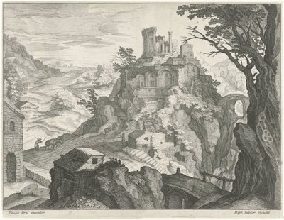 Krajobraz ze świątynią Westy w Tivoli autorstwa Raphaël Sadeler (I) (attributed to)