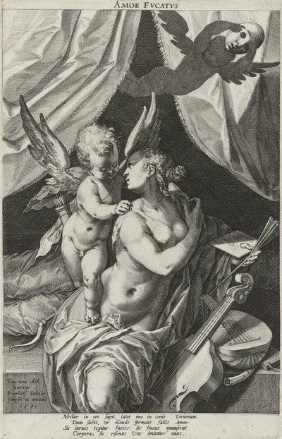 Alegoria oszukańczej miłości Amor Dvcatvs (tytuł na obiekcie) autorstwa Raphaël Sadeler (I)