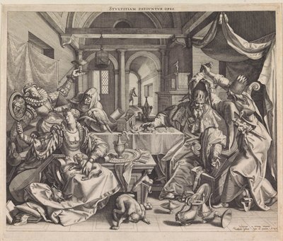 Alegoria bogactwa, pożądania i głupoty Stvltitiam Pativnvr opes (tytuł na obiekcie) autorstwa Raphaël Sadeler (I)