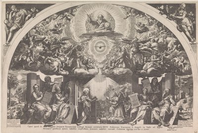 Zwiastowanie z sześcioma prorokami i chórami aniołów autorstwa Raphaël Sadeler (I)