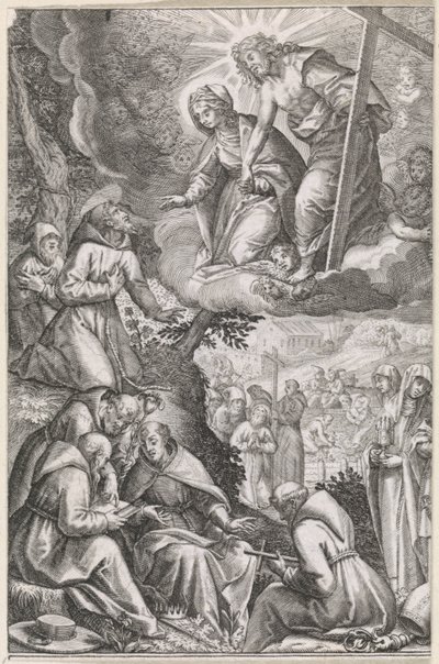 Chrystus i Dziewica Maryja ukazują się św. Franciszkowi i jego zakonowi autorstwa Raphaël Sadeler (I)