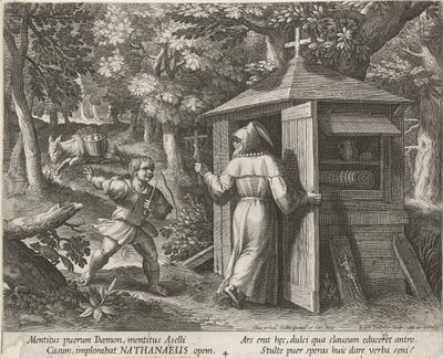Święty Bartłomiej jako pustelnik Pustelnicy (tytuł serii) Oraculum Anachoreticum (tytuł serii) autorstwa Raphaël Sadeler (I)