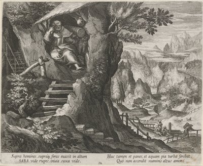 Święty Saba jako pustelnik Pustelnicy (tytuł serii) Oraculum Anachoreticum (tytuł serii) autorstwa Raphaël Sadeler (I)