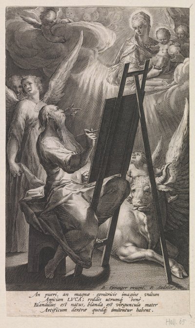 Łukasz Ewangelista maluje Maryję z Dzieciątkiem Chrystus autorstwa Raphaël Sadeler (I)