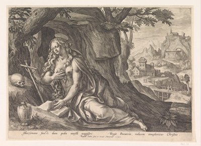 Maria Magdalena in de wildernis autorstwa Raphaël Sadeler (I)