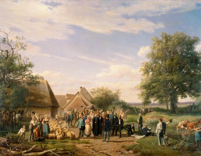 Napoleon III odwiedzający farmę Coudray w Sologne Obraz Raymonda Esbrata (1809-1856) XIX-wieczny Orlean. Muzeum Sztuk Pięknych autorstwa Raymond Esbrat