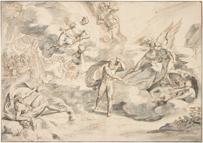 Aeolus posłuszny komendzie Junosa, aby stworzyć burzę, c.1683-84 (pióro i atrament z praniem na papierze) autorstwa Raymond Lafage