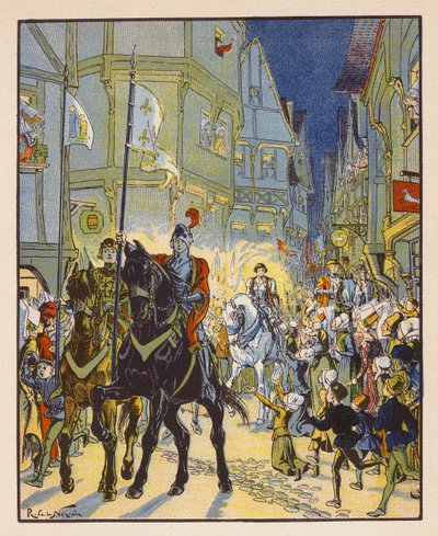 Entree De Jeanne A Orleans (kolorowa litografia) autorstwa Raymond de la Neziere