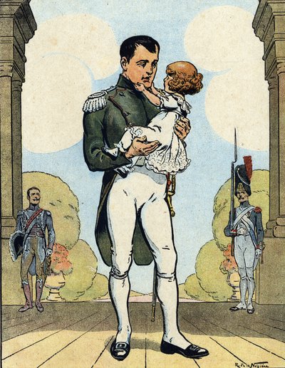 Portret cesarza Napoleona I (1769-1821) z synem Aiglonem (1811-1832) (Król Rzymu Napoleon II, książę Reichstadt) (Cesarz Francuzów Napoleon I z synem Napoleonem II) Ilustracja Raymonda de Neziere w "Our-Glories-Nationales" 1920 DR Pri autorstwa Raymond de la Neziere