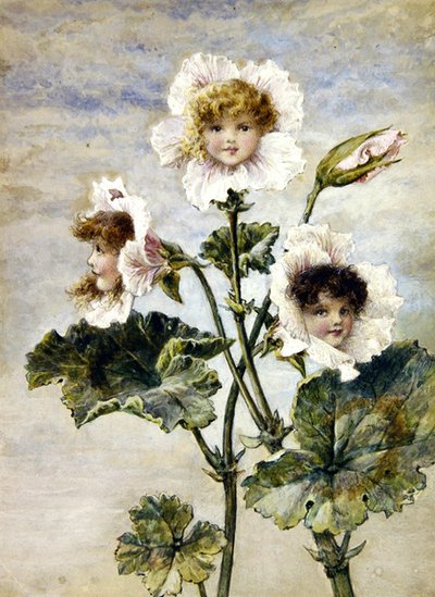Geranium & Groszek - Kwiat Dzieci - para (akwarela i bodycolor na papierze) autorstwa Rebecca Coleman