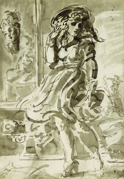 Powiewająca na wietrze spódnica: Dwustronny rysunek autorstwa Reginald Marsh