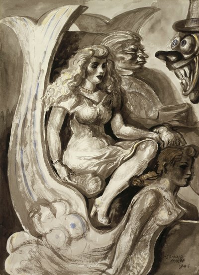 Jeźdźcy w łodzi z syrenim tunelem: Dwustronna akwarela autorstwa Reginald Marsh