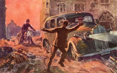 Strażacy z brytyjskiej Narodowej Straży Pożarnej z czasów wojny zaalarmowani o obecności ciężko rannej ofiary nalotu, II wojna światowa autorstwa Reginald Mills