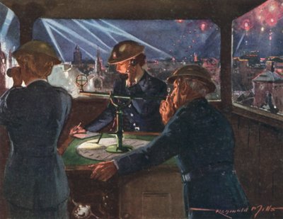 Punkt obserwacyjny brytyjskiej Narodowej Straży Pożarnej z czasów wojny podczas nalotu, II wojna światowa autorstwa Reginald Mills