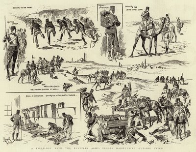 Dzień polowy z armią egipską, oddziały manewrujące poza Kairem (grawerunek) autorstwa Reginald Thomas Cleaver