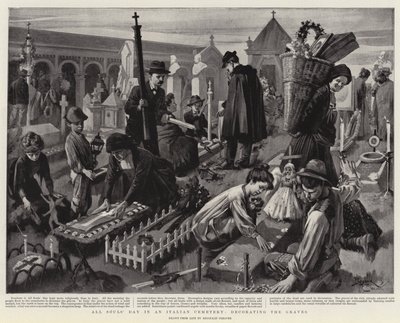 Dzień Zaduszny na włoskim cmentarzu, dekorowanie grobów (litografia) autorstwa Reginald Thomas Cleaver