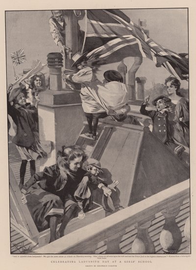Obchody Dnia Ladysmith w szkole dla dziewcząt (litografia) autorstwa Reginald Thomas Cleaver