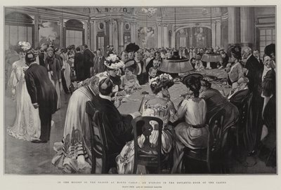 W szczycie sezonu w Monte Carlo, wieczór w sali ruletki kasyna (litografia) autorstwa Reginald Thomas Cleaver