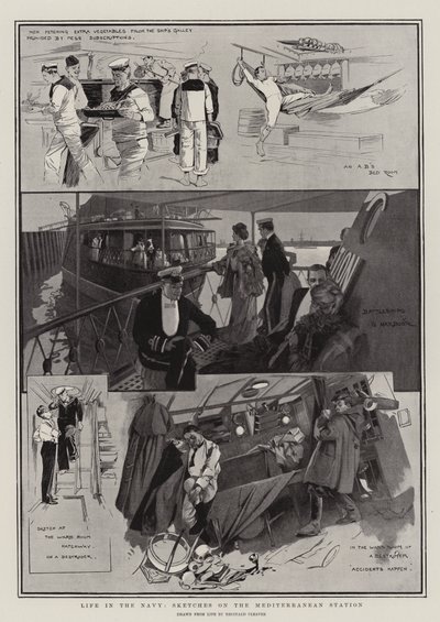 Życie w marynarce wojennej, Szkice ze stacji na Morzu Śródziemnym (litografia) autorstwa Reginald Thomas Cleaver