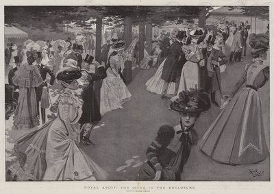 Royal Ascot, scena w zagrodzie (litografia) autorstwa Reginald Thomas Cleaver