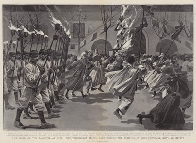 Zakończenie karnawału w Nicei, marsz z pochodniami podczas spalenia króla XXVII Karnawału (rycina) autorstwa Reginald Thomas Cleaver